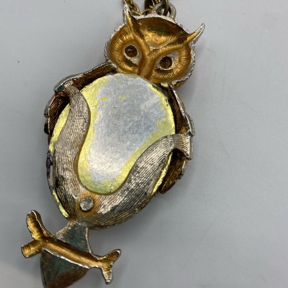 Vintage Avon owl gold necklace dried feather orange gem eye jewels jewelry - Picture 4 of 4